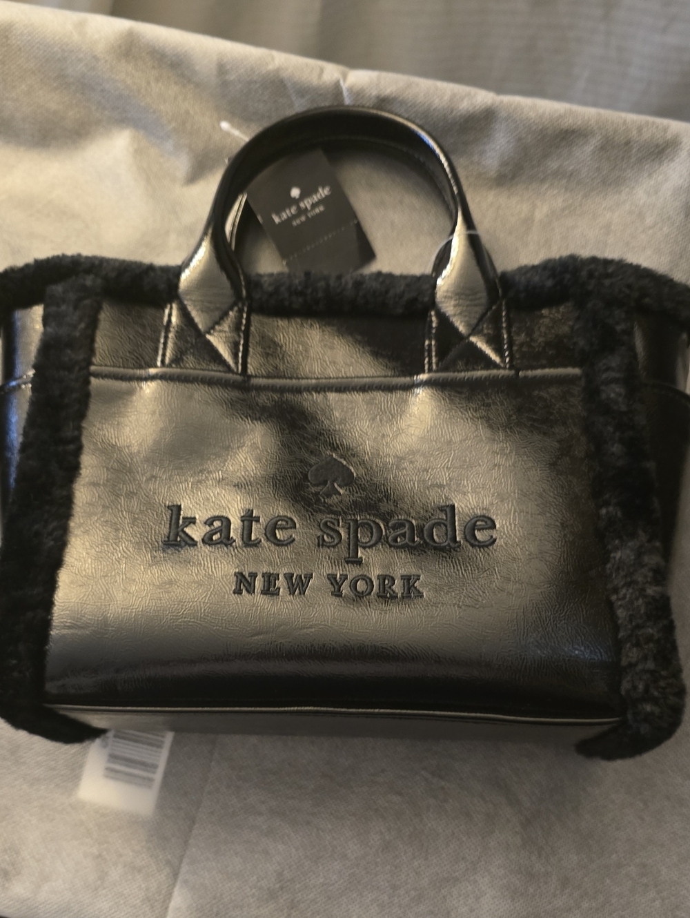 kate spade Black Faux-Leather Tote with Shearling Trim